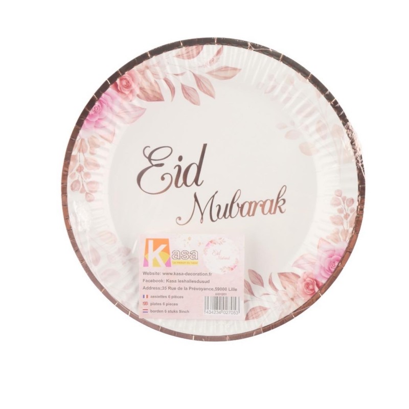 Set de 6 assiettes Eid Mubarak Flower Rose
