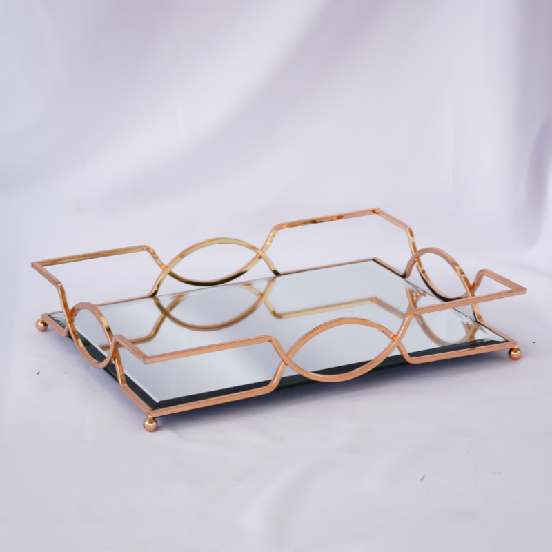 Plateau miroir rectangle bords métal doré, plateau décoratif Plateau miroir rectangle bords métal doré, plateau décoratif