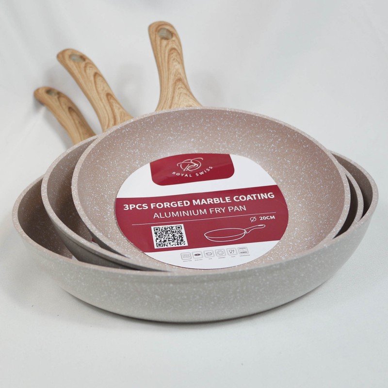 SET 3 POELES 20,24,28 cm + 2 CASSEROLES 18,20 cm FAÇON PIERRE