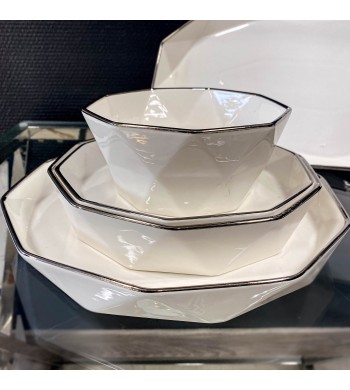 Service de table octogonal porcelaine fine 25 pièces