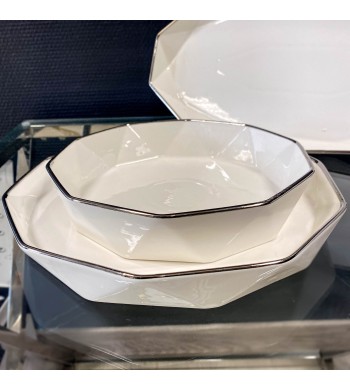 Service de table octogonal porcelaine fine 25 pièces argenté
