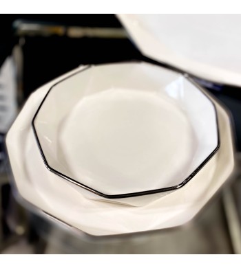 Service de table octogonal porcelaine fine 25 pièces argenté