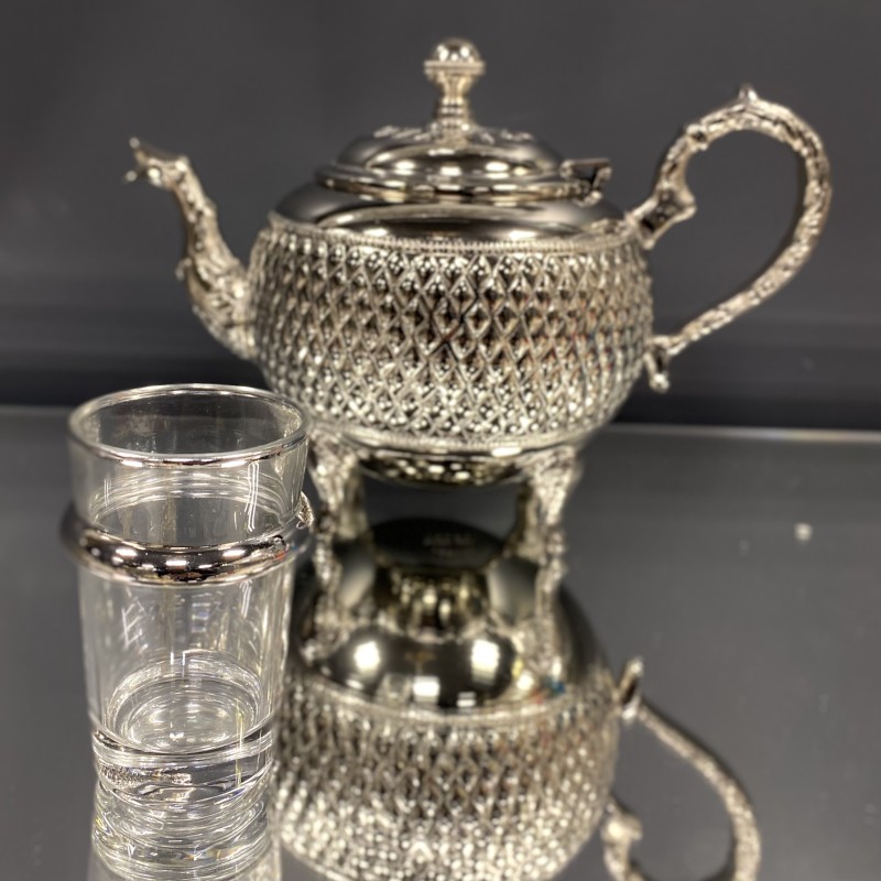 2 verres à thé bleu et argenté - BV bronze verre