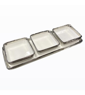 Plateau apéritif 3 coupelles en porcelaine