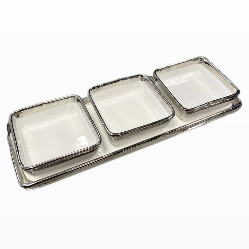 Plateau apéritif 3 coupelles en porcelaine