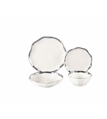 Service de table porcelaine 24 pièces argenté