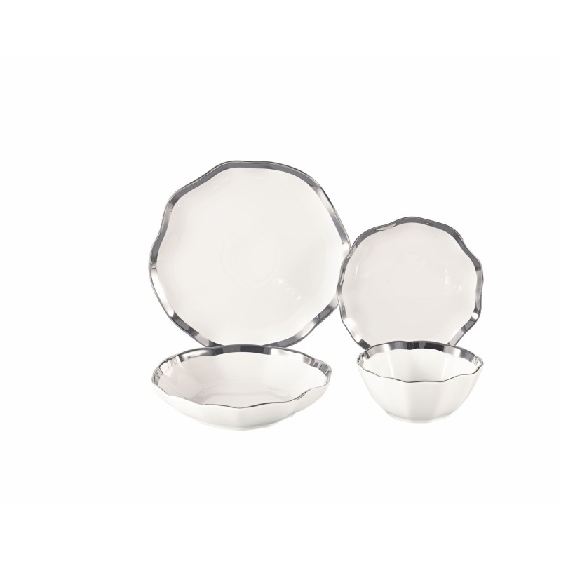 Service de table porcelaine 24 pièces argenté