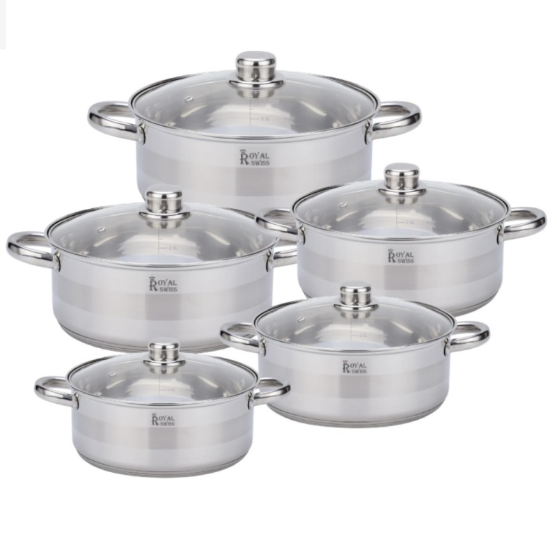 Batterie de cuisine acier inoxydable 10 pièces Royal Swiss Batterie de cuisine acier inoxydable 10 pièces Royal Swiss