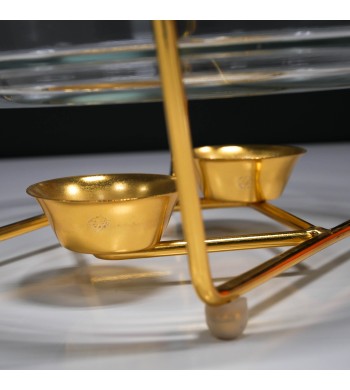Chauffe plat forme rond en verre, couvercle doré