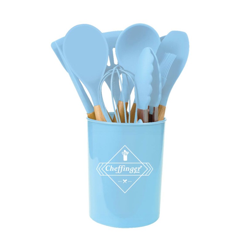 Set d’ustensiles de cuisine en silicone bleu