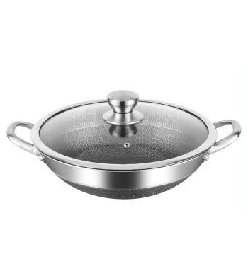 Poêle wok induction 32cm structure nid d'abeille anti-rayures