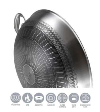Poêle wok induction 32cm structure nid d'abeille anti-rayures