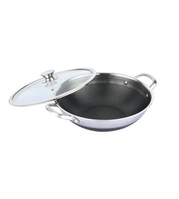Poêle wok induction 32cm structure nid d'abeille anti-rayures