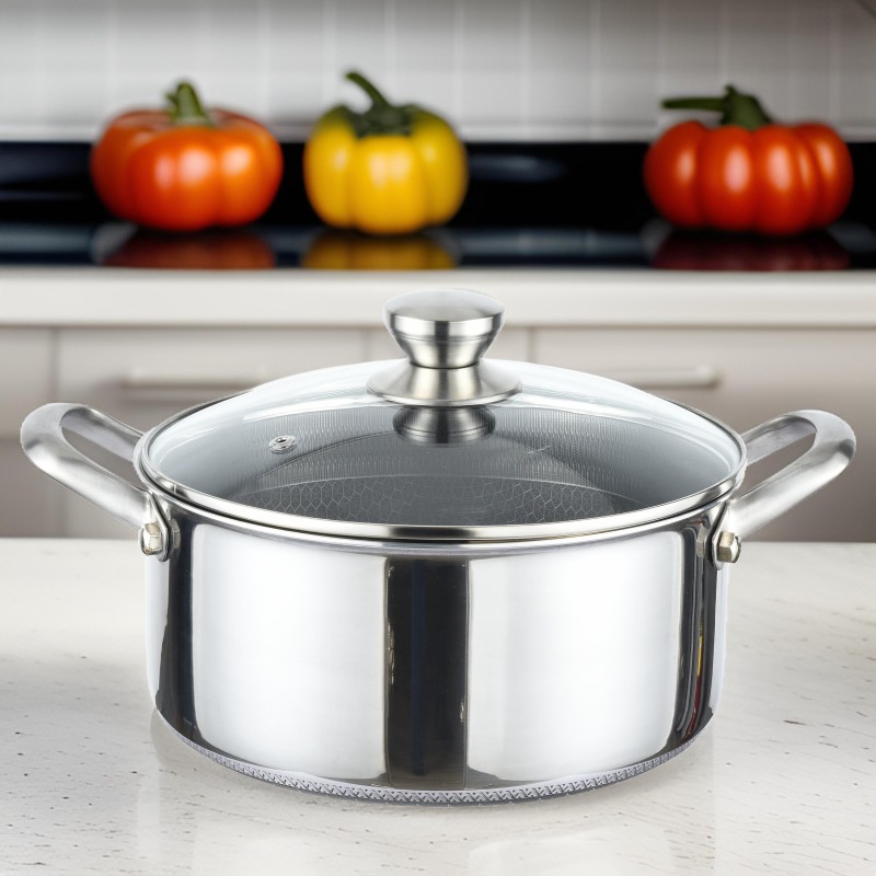 Faitout inox induction avec structure alvéolée nid d'abeille anti-adhésive