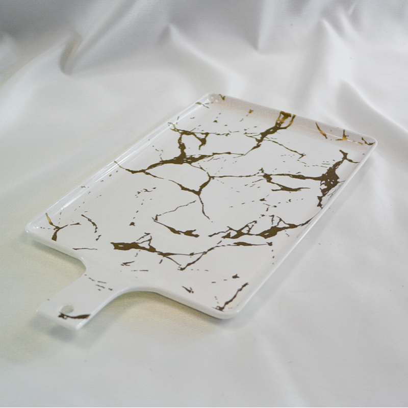 Plateau plat effet marbre en céramique, planche de présentation en céramique
