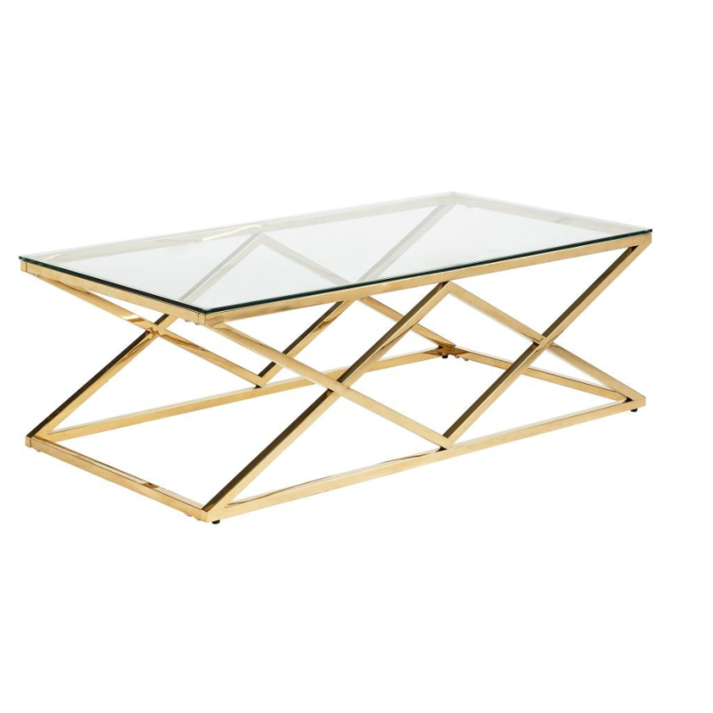 Table basse design en verre trempé et acier
