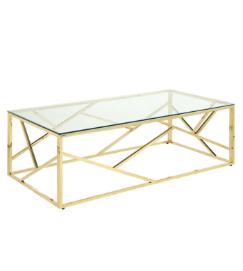 Table basse doré moderne en verre trempé