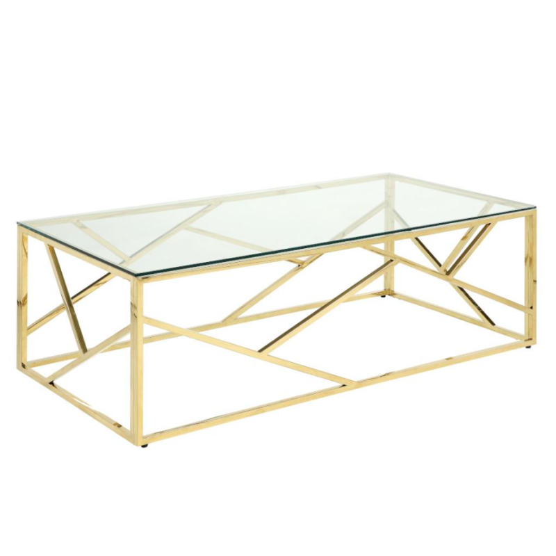 Table basse doré moderne en verre trempé