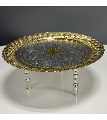 Grand plateau à thé bicolore sur pied 55cm