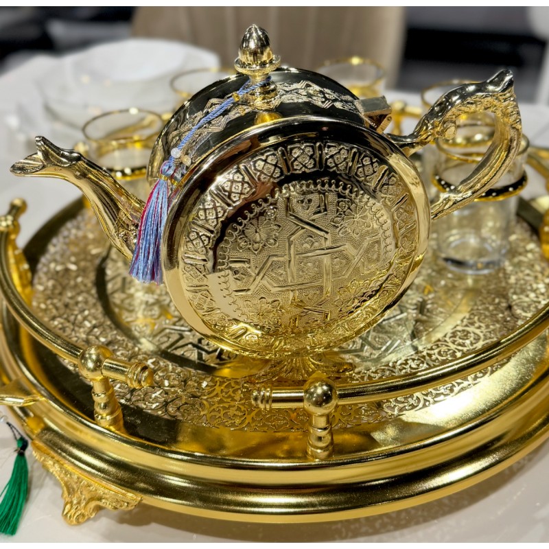 Théière artisanale marocaine Leyali dorée Théière artisanale marocaine Leyali dorée