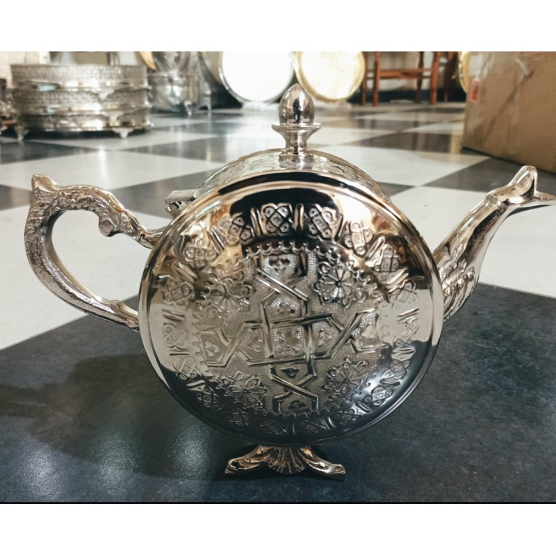 Théière artisanale marocaine Leyali argenté Théière artisanale marocaine Leyali argenté