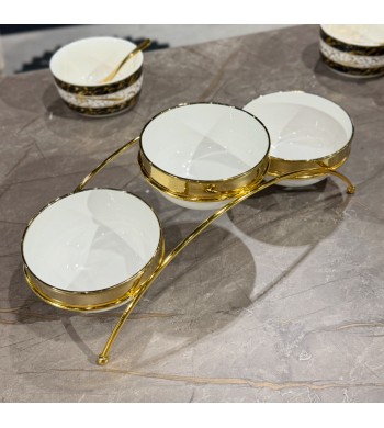 Présentoir 3 coupelles en porcelaine liseré doré