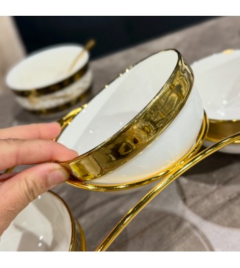 Présentoir 3 coupelles en porcelaine liseré doré