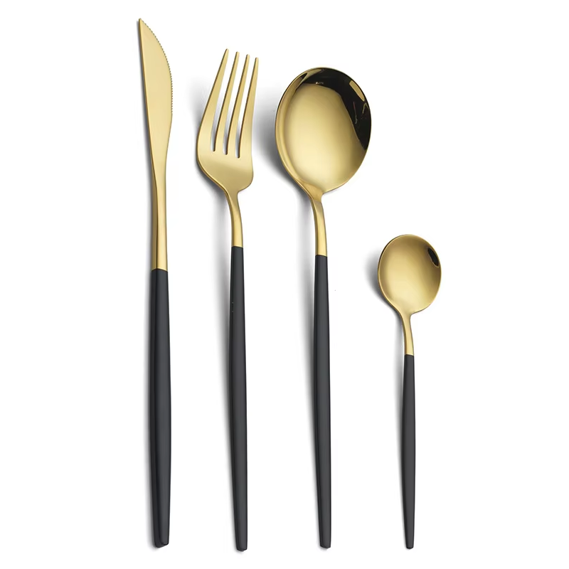 Ménagère 24 pièces en acier inoxydable noir et or