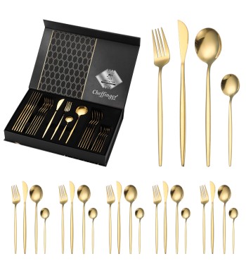Ménagère 24 pièces en acier inoxydable Gold touch