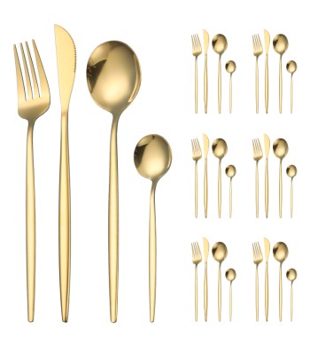 Ménagère 24 pièces en acier inoxydable Gold touch