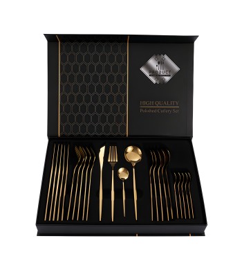 Ménagère 24 pièces en acier inoxydable Gold touch