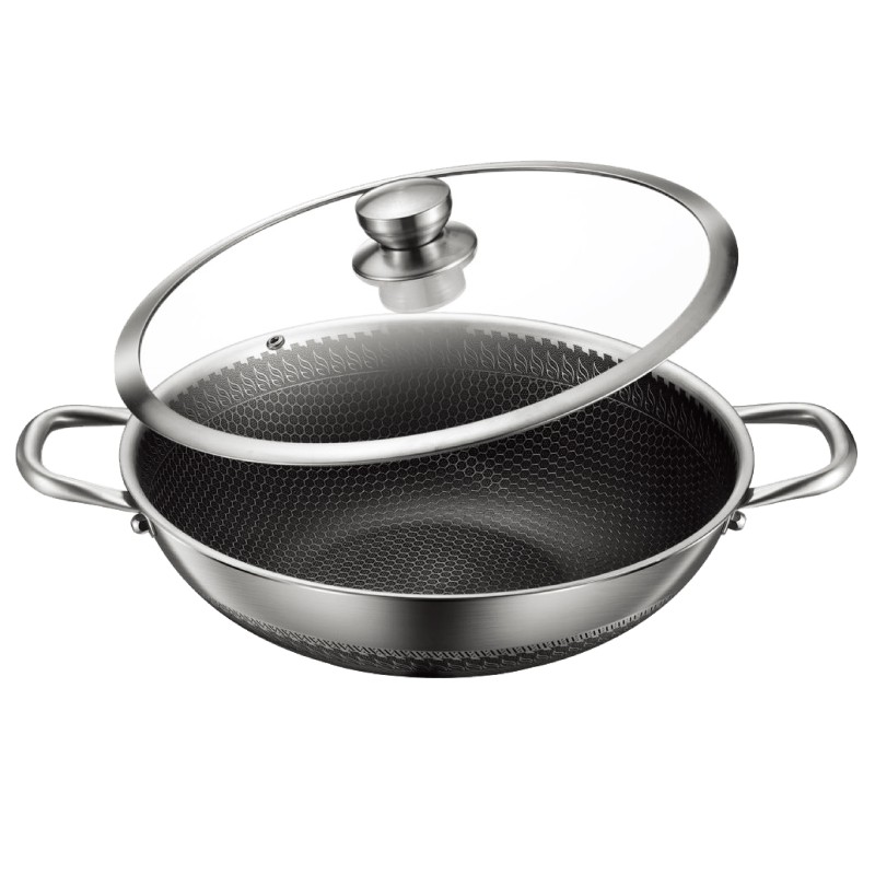 Poêle wok induction 40cm structure nid d'abeille anti-rayures Poêle wok induction 40cm structure nid d'abeille anti-rayures
