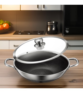 Poêle wok induction 36cm structure nid d'abeille anti-rayures
