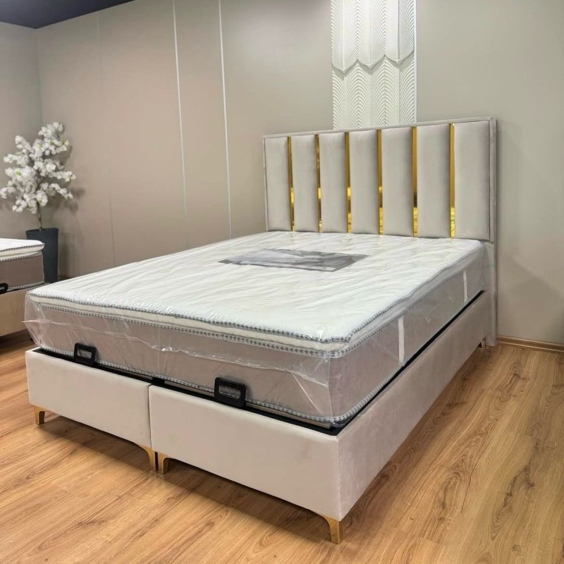 Lit coffre Timeless Gold 160*200cm en velours beige