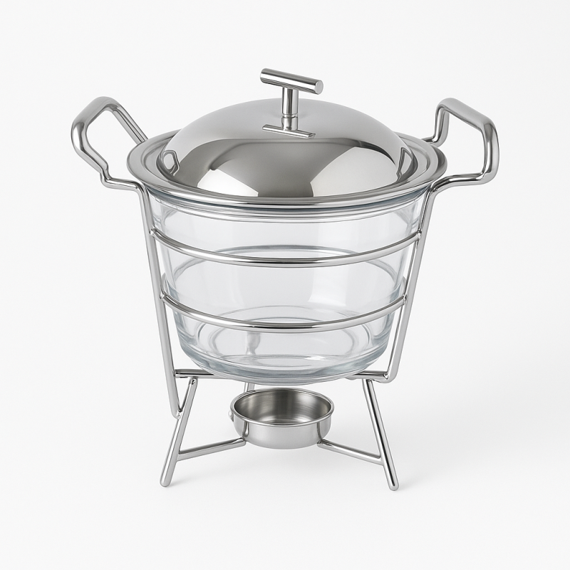 Soupière en verre avec support à bougie chauffe plat