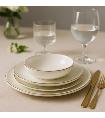 Service de table en porcelaine blanc avec bord doré – Assiettes élégantes pour repas et réceptions
