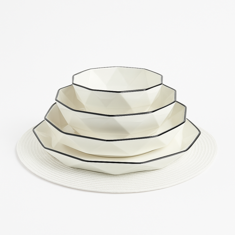 Service de table octogonal porcelaine fine 25 pièces argenté