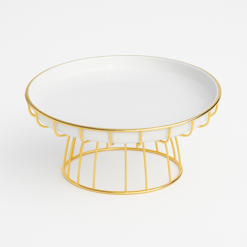 Présentoir à gâteau en céramique blanche avec pied doré – Plateau élégant pour pâtisseries et desserts Présentoir à gâteau en céramique blanche avec pied doré – Plateau élégant pour pâtisseries et desserts