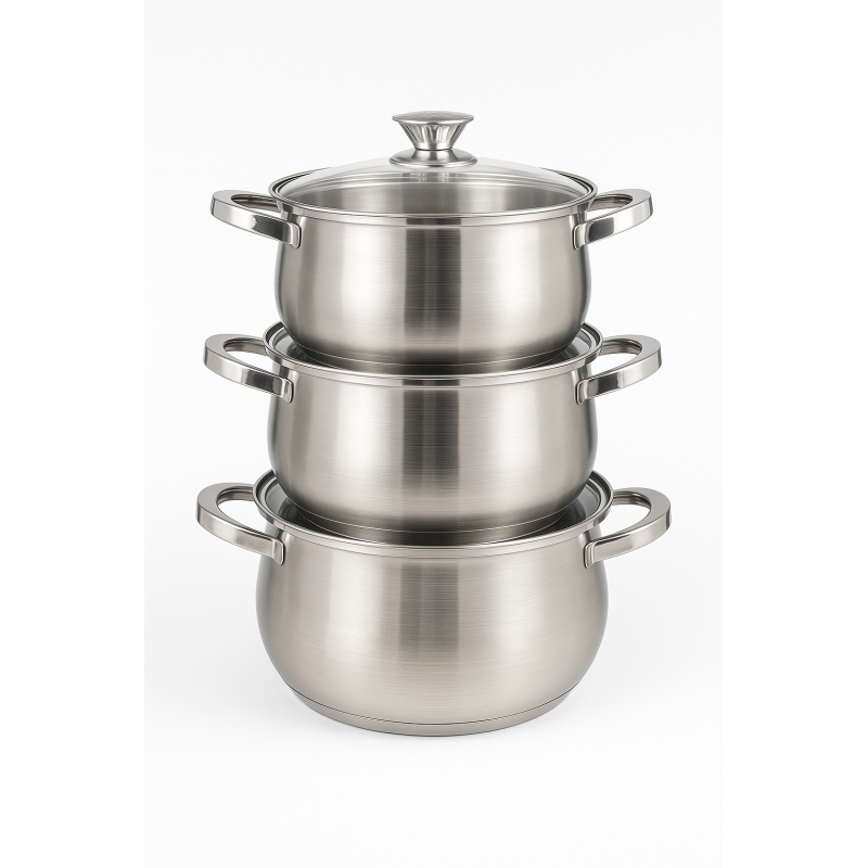 Set de 3 marmites en inox avec couvercles en verre – Batterie de cuisine résistante et élégante