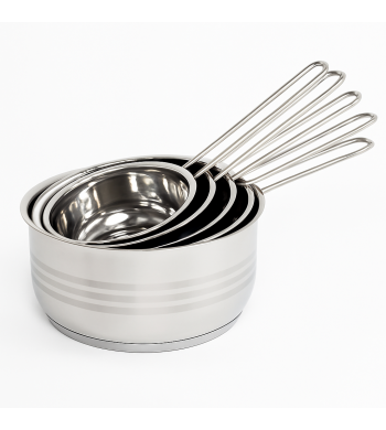 Set de 5 casseroles en inox avec manches – Résistantes et empilables