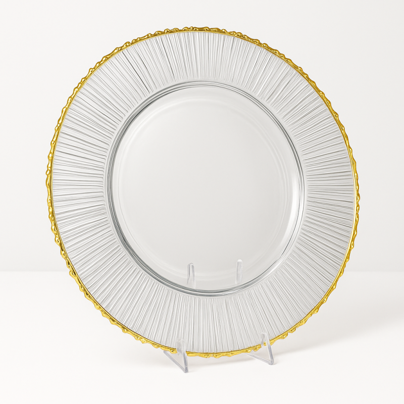 Assiette Transparente 33 cm avec Liseré Doré – Élégance et Raffinement pour les Fêtes