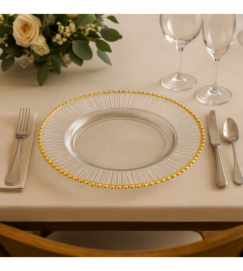 Assiette Transparente 33 cm avec Liseré Doré – Élégance et Raffinement pour les Fêtes