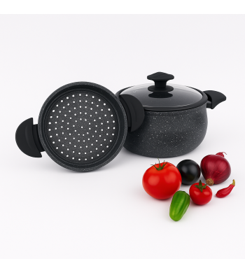 Couscoussier noir revêtement marbre avec panier vapeur