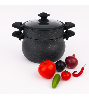 Couscoussier noir revêtement marbre avec panier vapeur