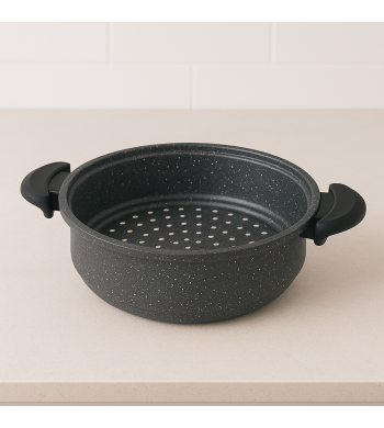 Couscoussier noir revêtement marbre avec panier vapeur
