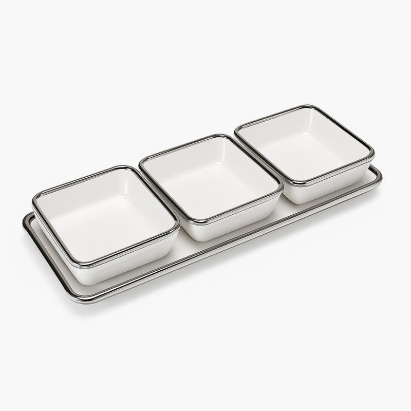 Plateau apéritif 3 coupelles en porcelaine