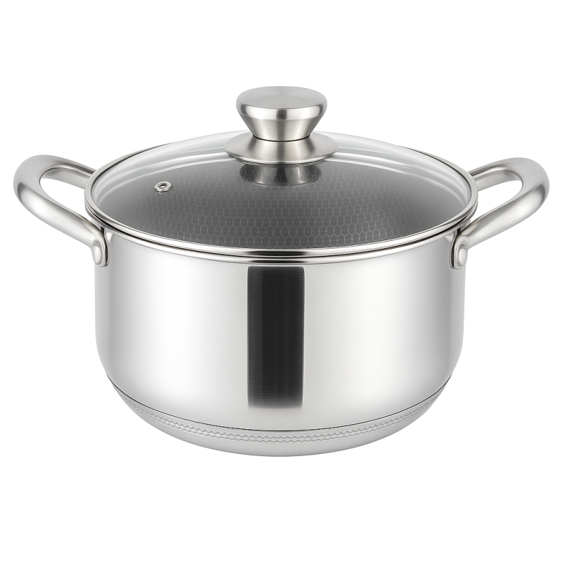Faitout inox induction avec structure alvéolée nid d'abeille anti-adhésive