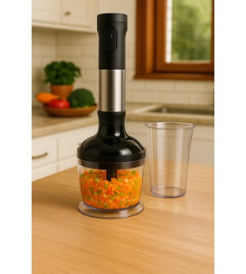 Mixeur plongeant multifonction avec hachoir, fouet et verre doseur – Puissant, compact et polyvalent