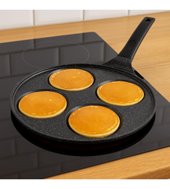 Poêle à pancakes 4 empreintes – Revêtement antiadhésif, compatible induction Poêle à pancakes 4 empreintes – Revêtement antiadhésif, compatible induction