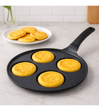 Poêle à pancakes 4 empreintes – Revêtement antiadhésif, compatible induction Poêle à pancakes 4 empreintes – Revêtement antiadhésif, compatible induction